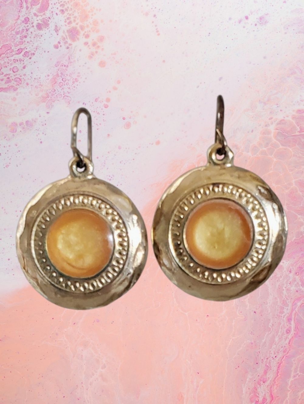 Vintage Signed KC Gold-Tone Earrings With Orange Cabochon Centers